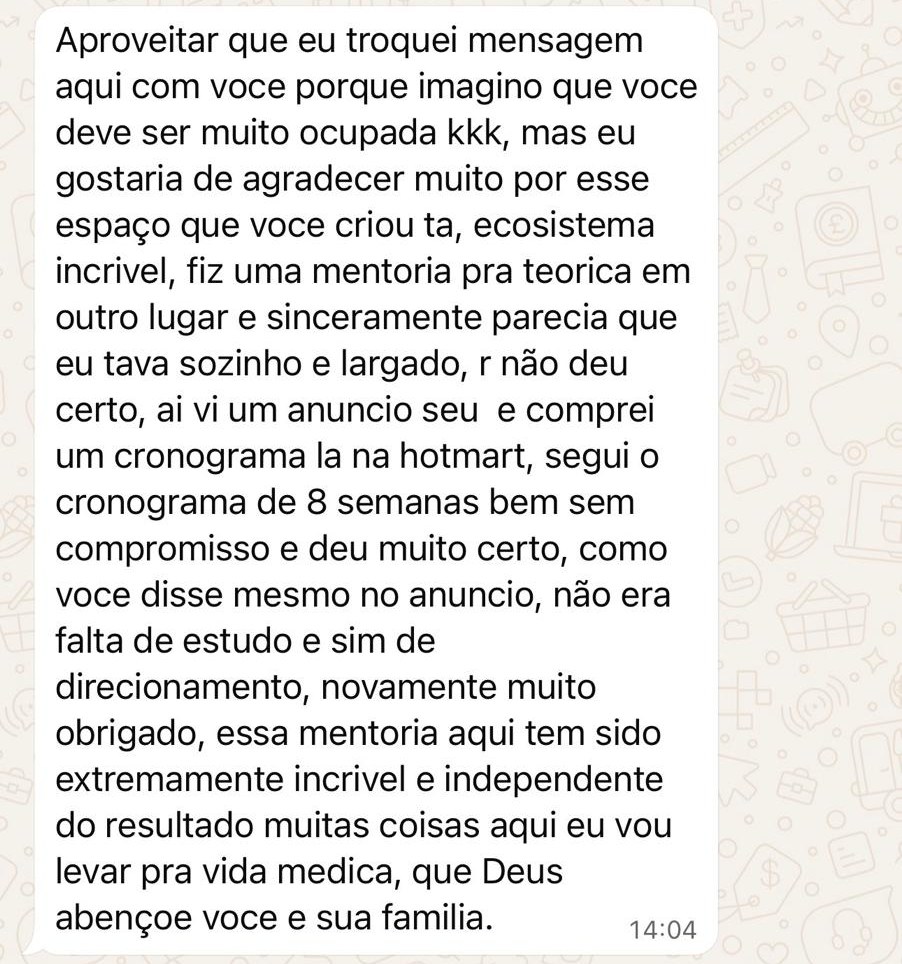 Print de mensagem de aluno: seguiu o cronograma de 8 semanas e deu muito certo, era falta de direcionamento