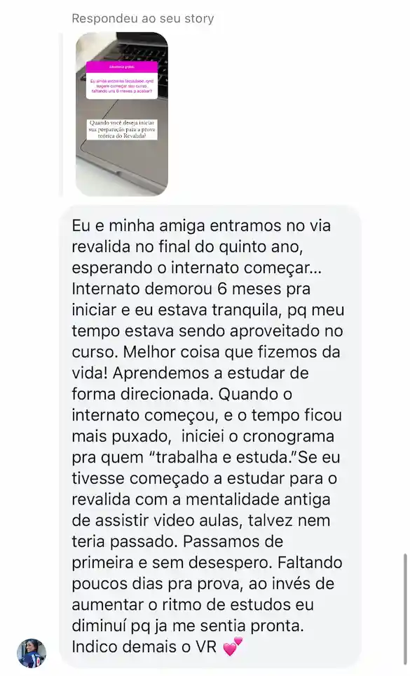 Depoimento de aluna aprovada no Revalida
