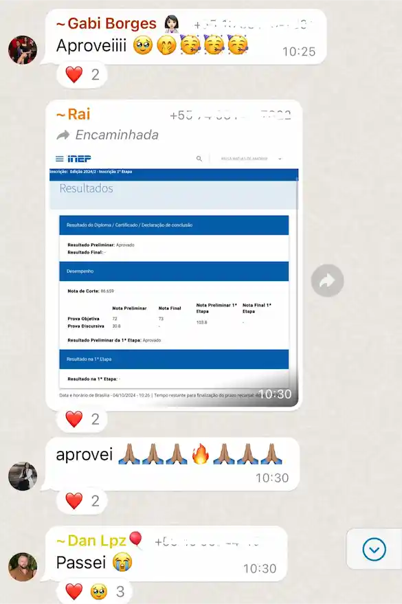 Depoimento de alunos aprovados no INEP