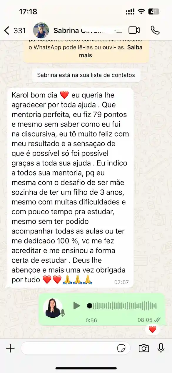 Depoimento de Sabrina aprovada